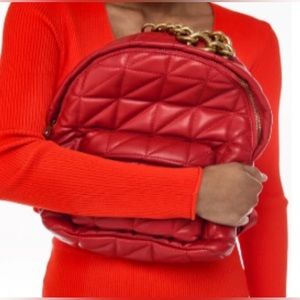 New Zara Red quilted medium Backpack with chain detail adjustable straps